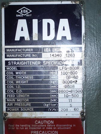 Used Straightener Feeder, AIDA LFG-800R