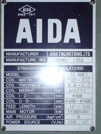 Used Straightener Feeder, AIDA LFG-800R