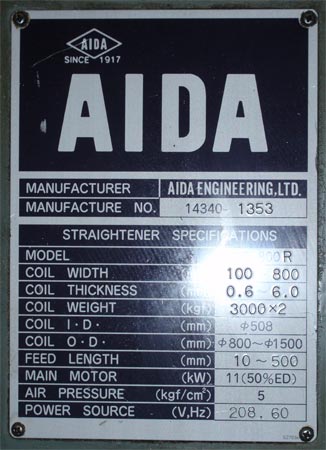 Used Straightener Feeder, AIDA LFG-800R