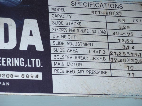 Used Gap Frame Press Line, NC1-80(x4)